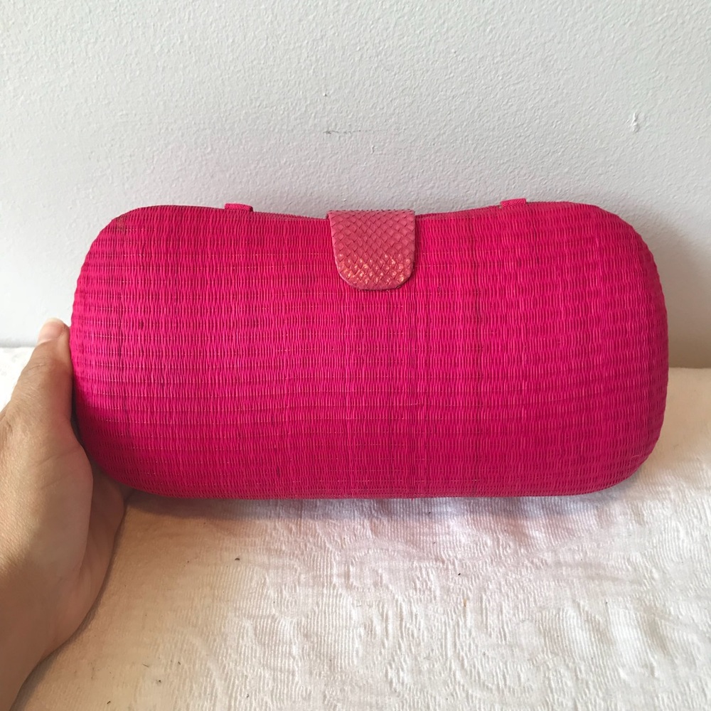 Hot Pink Handbag Clutch W/Python - Picture 3 of 7